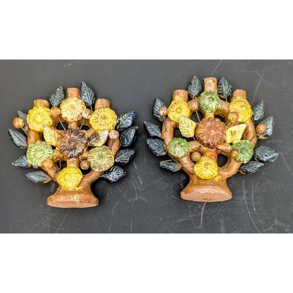 Mexican Folk Art Antique Tree Of Life Mini Candelabra Pottery Birds Leaves PAIR - Picture 6 of 6